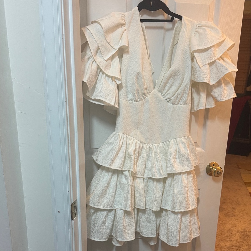 Chic Cream Ruffled Mini Dress